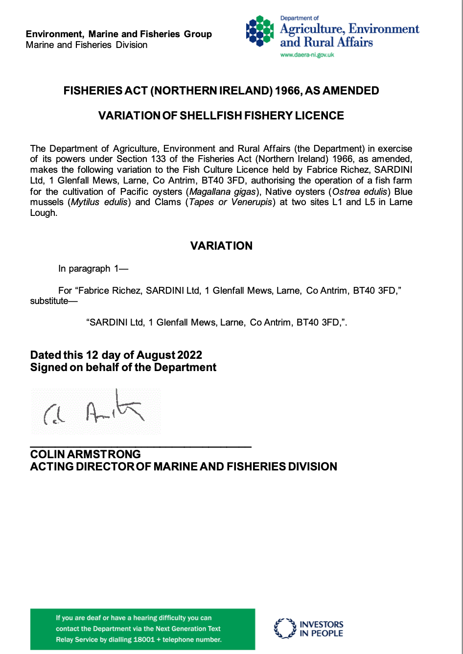 Shellfish fishery license